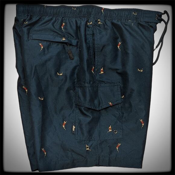 BASS Navy Blue Cargo Swim Shorts Swimsuit Women Naked All Over Print Men's L - Picture 4 of 8